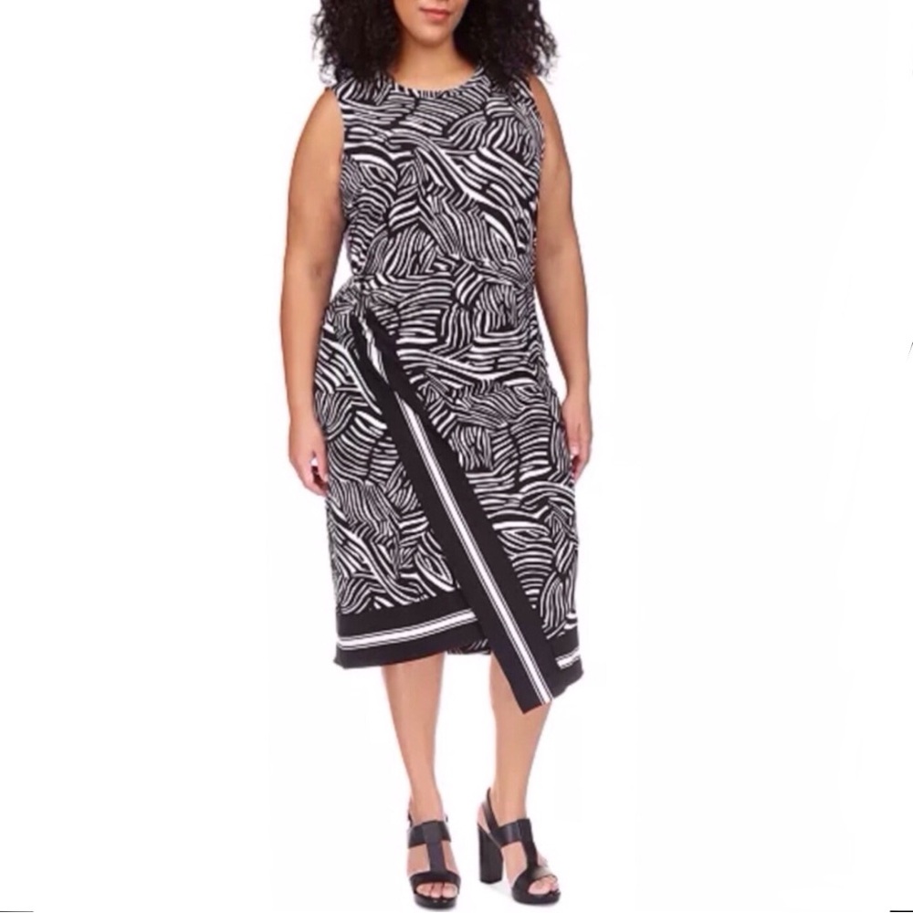 Michael Kors Faux Wrap Dress Jersey Knit Zebra Print Sleeveless Size 2X